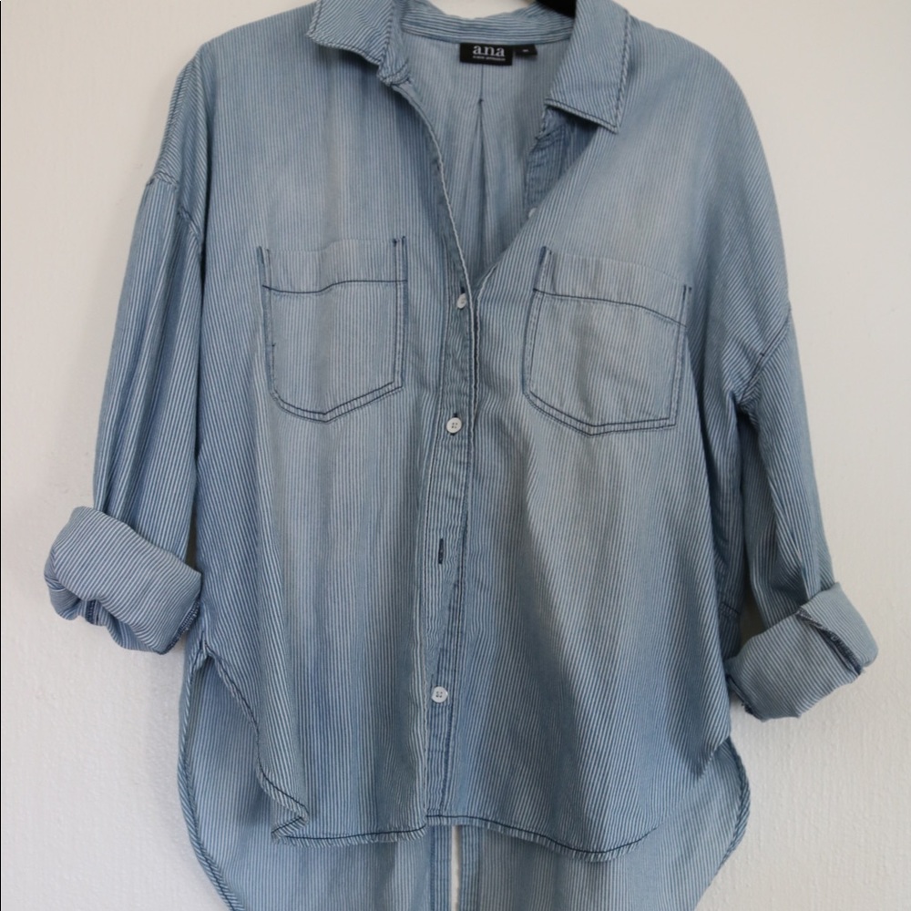 Blue and white striped button down